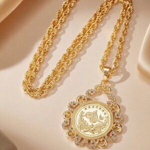 New Gold-Plated Turkish Ottoman Coin Pendant Necklace